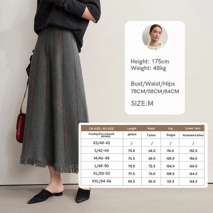 Amii Women's Skirt 2025 Winter New Knitting Striped Tassel A-Line Skirts For Women Versatile Loose Clothing Ladies 12544168 PlatiNum