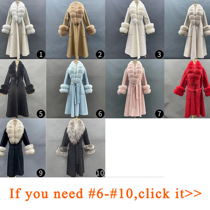 2022 New Arrival Women Wool Coat With Real Fox Fur Collar Cuff Slim Fit Elegant Belted Cashmere Long Coat Ladies Winter Coats
