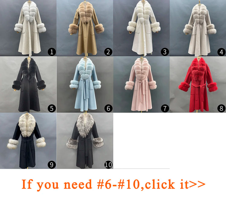 2022 New Arrival Women Wool Coat With Real Fox Fur Collar Cuff Slim Fit Elegant Belted Cashmere Long Coat Ladies Winter Coats