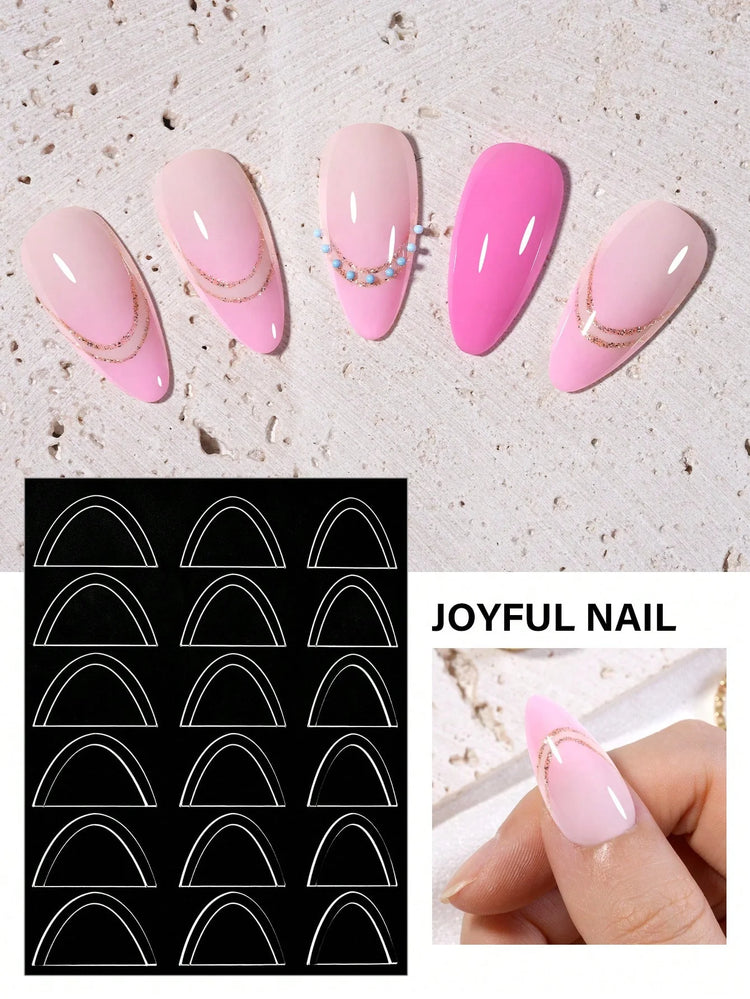 1pc 6 Style Hollow out French Manicure Nail Art Stickers, V-Shaped Strip-Type Simple Design Self-Adhesive Nail Tips Guides Frenc