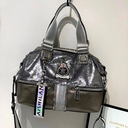 Large Capacity Handbag Female 2024 New Trend High-Grade Fashion Sequins Messenger Bag Luxury Designer Casual Tote Shoulder Bags PlatiNum