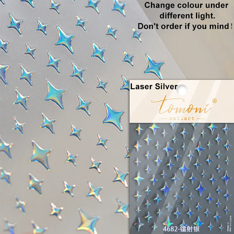 Punk Glitter Powder Blue Pink Star Charm Laser Silver Gold Starlight Rhinestones Moon DIY Nail Art Stickers Manicure Tool Decals