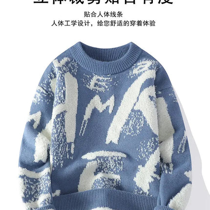 Autumn Winter Men Knitted Sweater Panda Printing Casual Round Neck Pullovers Sweater Designer Quality Men Clothing Jumper