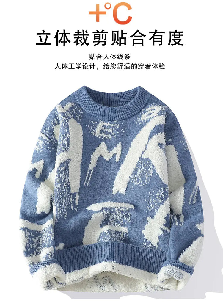 Autumn Winter Men Knitted Sweater Panda Printing Casual Round Neck Pullovers Sweater Designer Quality Men Clothing Jumper
