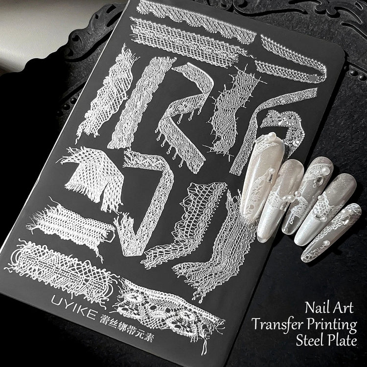 Gothic Letter Nail Art Transfer Printing Steel Plate Nail Art Silicone Stamp Star Heart Dot Bowknot Lace Manicure Tool Templates