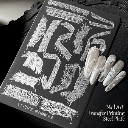 Gothic Letter Nail Art Transfer Printing Steel Plate Nail Art Silicone Stamp Star Heart Dot Bowknot Lace Manicure Tool Templates