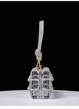 Classic 2025 Acrylic Box Bag with Woven Diamond Rope Handheld Evening Women's Bag Transparent Dinner Handbag European Style PlatiNum