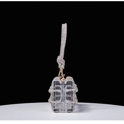Classic 2025 Acrylic Box Bag with Woven Diamond Rope Handheld Evening Women's Bag Transparent Dinner Handbag European Style PlatiNum