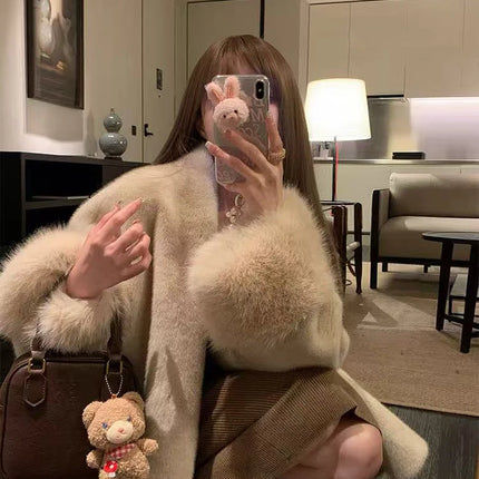 Faux Mink Fur Coat for Women Winter Thick Loose Hairy Casual Jacket Y2K Fashion Streetwear Long Sleeve Warm Fur Outerwear