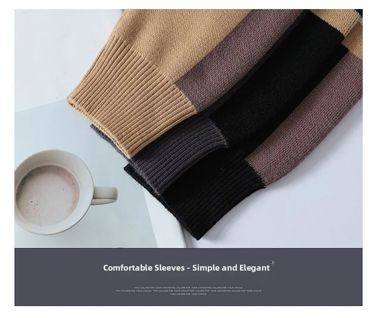 round Neck Knitted Sweater Autumn Winter Men's Fashion Thickened Long Sleeve Leisure Comfortable Fit Youthful Style Polyester...