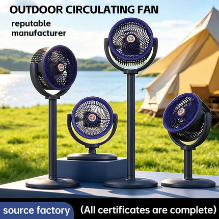 Ventilatore a circolazione d'aria, ventilatore da esterno, ventilatore da campeggio, ventilatore ricaricabile da pavimento, ventilatore da tavolo con altezza regolabile, regolazione a 5 velocità