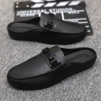 Mezze pantofole da uomo in pelle Scarpe casual da uomo traspiranti estive Scarpe da guida pigre slip-on Comode mocassini da passeggio Mocassini