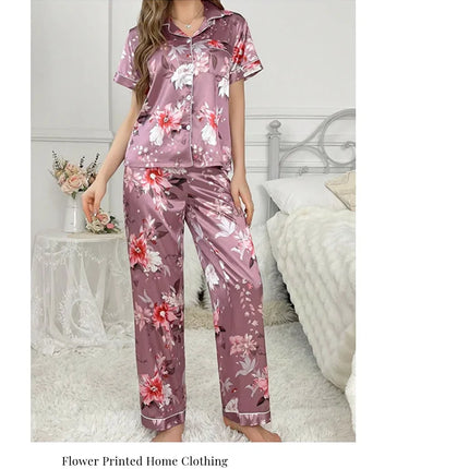 Pigiama in raso per donna pigiameria con stampa floreale autunno vestiti per la casa Soft Comfort top e pantaloni a maniche corte pigiama pigiama Femme