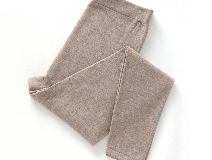 100% Wool Pants Women's Autumn and Winter Knitted Leggings Solid Color Warm Solid Color Wool Leggings Women's Clothes PlatiNum
