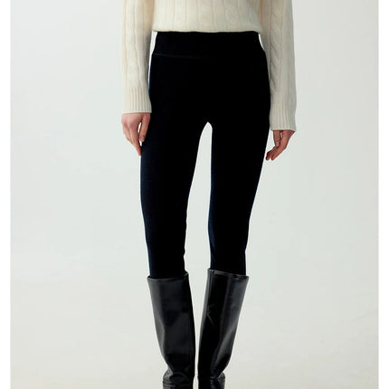 100% fine spun wool knitted pants for women, soft and comfortable thin wool leggings, slim fit solid color leggings PlatiNum