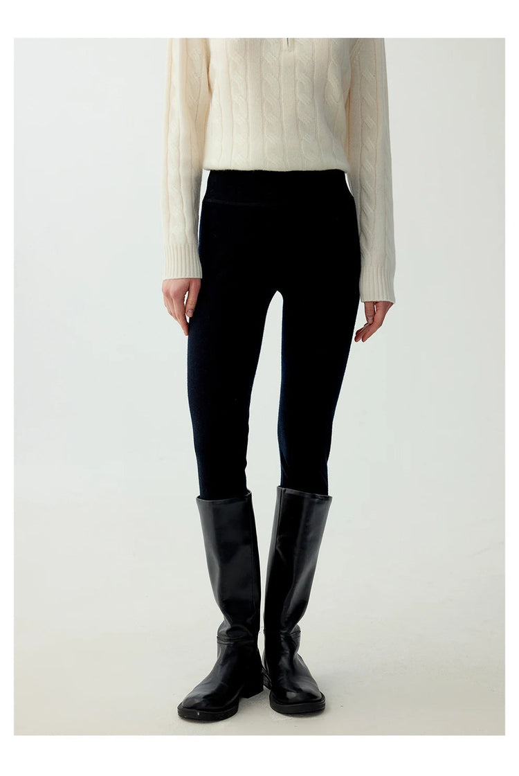 100% fine spun wool knitted pants for women, soft and comfortable thin wool leggings, slim fit solid color leggings PlatiNum