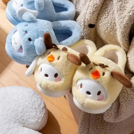 Anime Winter Plush Slippers Kuromi Hello Kitty Cinnamoroll Sanrioed Kawaii Cartoon Cute Indoor Thicken Warm Home Slippers