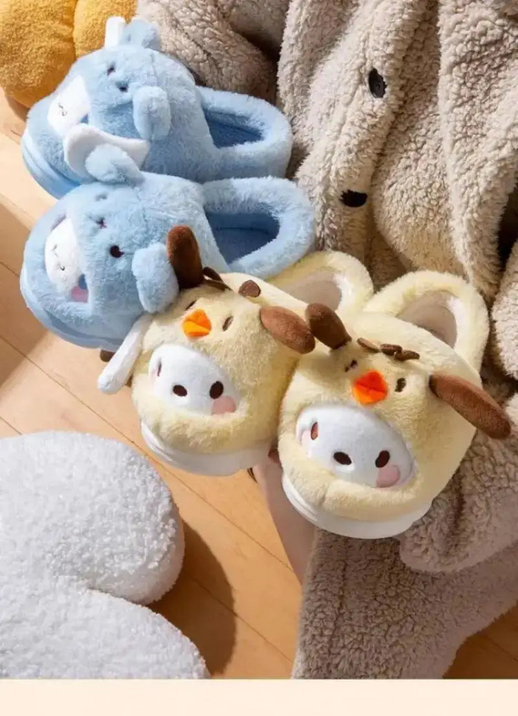 Anime Winter Plush Slippers Kuromi Hello Kitty Cinnamoroll Sanrioed Kawaii Cartoon Cute Indoor Thicken Warm Home Slippers