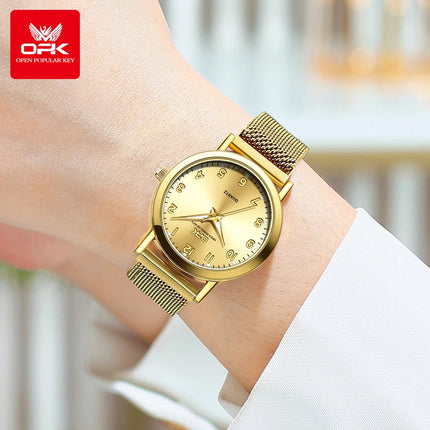 OPK 8115 Orologio da donna Orologio da polso al quarzo originale alla moda semplice Cinturino in maglia di acciaio inossidabile Orologio impermeabile per donna Reloj platinumshop