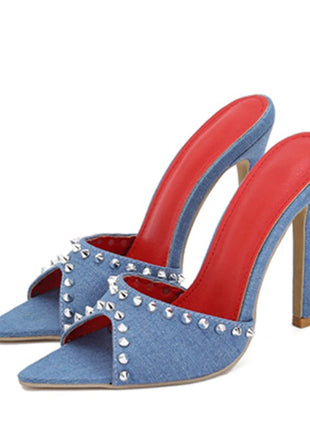 Liyke 2026 Mode d'été Rivet en métal Designer Talons hauts Chaussons femme Sexy Bout pointu Fête Stripper Chaussures Sandales