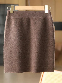 TLOML Autumn Winter New Chic Women's 100% Merino Wool Mini Skirt Preppy Style Cashmere Knitted Skirt Soft Warm Basics Mini Skirt