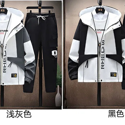 Men's Sets Sportswear Suit Hooded Colorblock Casual patchwork Hooded Jacket + Pants Suit Men's 2-piece Jogger Sweatshirt
