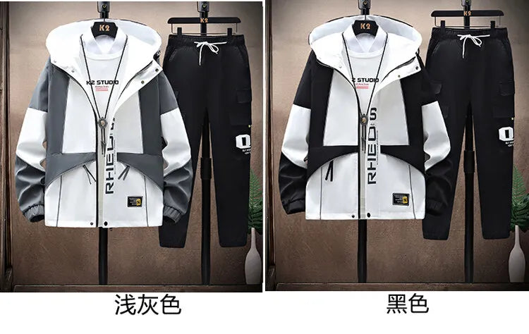 Men's Sets Sportswear Suit Hooded Colorblock Casual patchwork Hooded Jacket + Pants Suit Men's 2-piece Jogger Sweatshirt