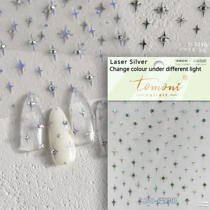 Punk Glitter Powder Blue Pink Star Charm Laser Silver Gold Starlight Rhinestones Moon DIY Nail Art Stickers Manicure Tool Decals