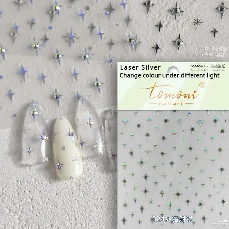 Punk Glitter Powder Blue Pink Star Charm Laser Silver Gold Starlight Rhinestones Moon DIY Nail Art Stickers Manicure Tool Decals