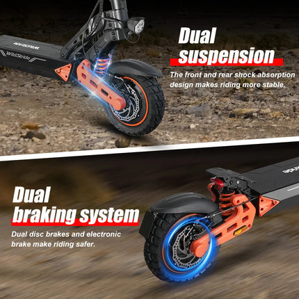 Monopattino Elettrico Wildstride ST2 Pro, Doppio Motore 1000W*2, Velocità 60km/h, Batteria 52V 20.8AH, Pneumatici Fuoristrada da 10'', Pieghevole per Adulti platinumshop