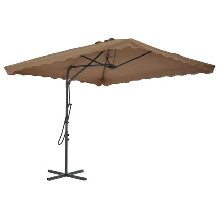 Ombrellone da esterno color tortora 250x250 cm, palo in acciaio, anti-UV, girevole a 360° ° con base incrociata robusta, facile da montare