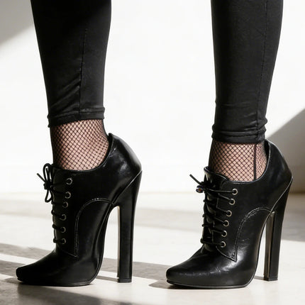 Scarpe con tacco alto 6 pollici, stringate, a punta, unisex, fetishheels vintage, stile drag queen.