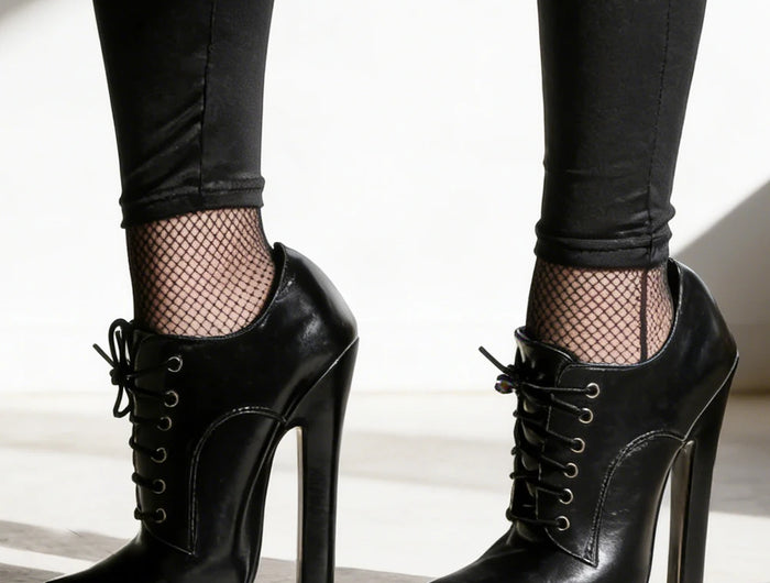 Scarpe con tacco alto 6 pollici, stringate, a punta, unisex, fetishheels vintage, stile drag queen.