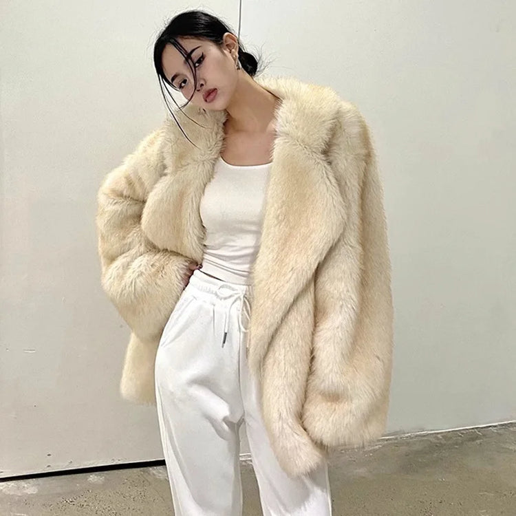 ZADORIN Winter Faux Mink Coat Lapel Mid Long Loose Faux Fur Coat Woman Clothes Luxury Fluffy Jacket Fur Cardigans Ladies Coats
