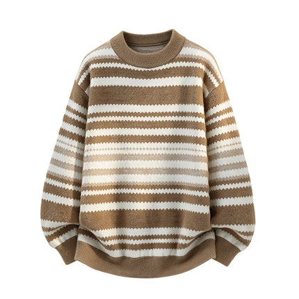 New Trendy Autumn and Winter Jacquard Pattern Pullover Sweater Casual Round Neck Color-Blocking Knit Men's Pullover