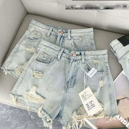Women's Casual Denim Shorts Light Blue Y2K Harajuku High Street Aesthetic Fashion Retro Slim Short Jeans Clothing 2026 New