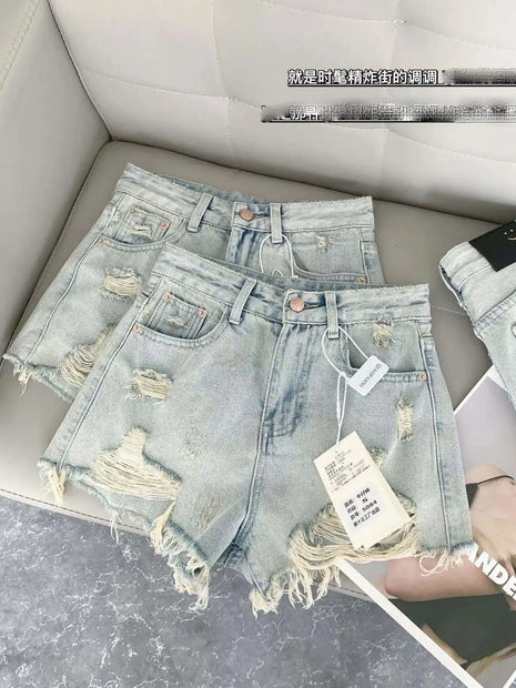Pantaloncini in denim casual da donna azzurri Y2K Harajuku High Street Aesthetic Fashion Retro Sottili Jeans Corti Abbigliamento 2026 Nuovi