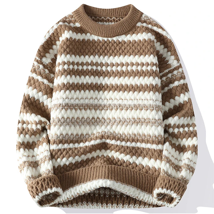 Winter Men's Loose Pullover Male Slim Fit Fashion Knitted Sweater Man Thick Warm Pull Homme Retro Stripe Sweaters