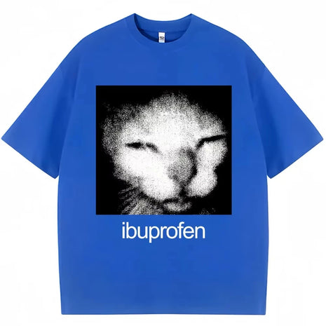 2025 Vintage Divertente Ibuprofiano Gatto Meme Graphic T Shirt Uomo Donna Umorismo Moda T-shirt Over