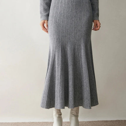 Woman's 100% Cashmere Knittwear Skirt Autumn Winter Elegant Mermaid Mid-calf High Waisted Slim Office Lady Dress Light Luxury PlatiNum