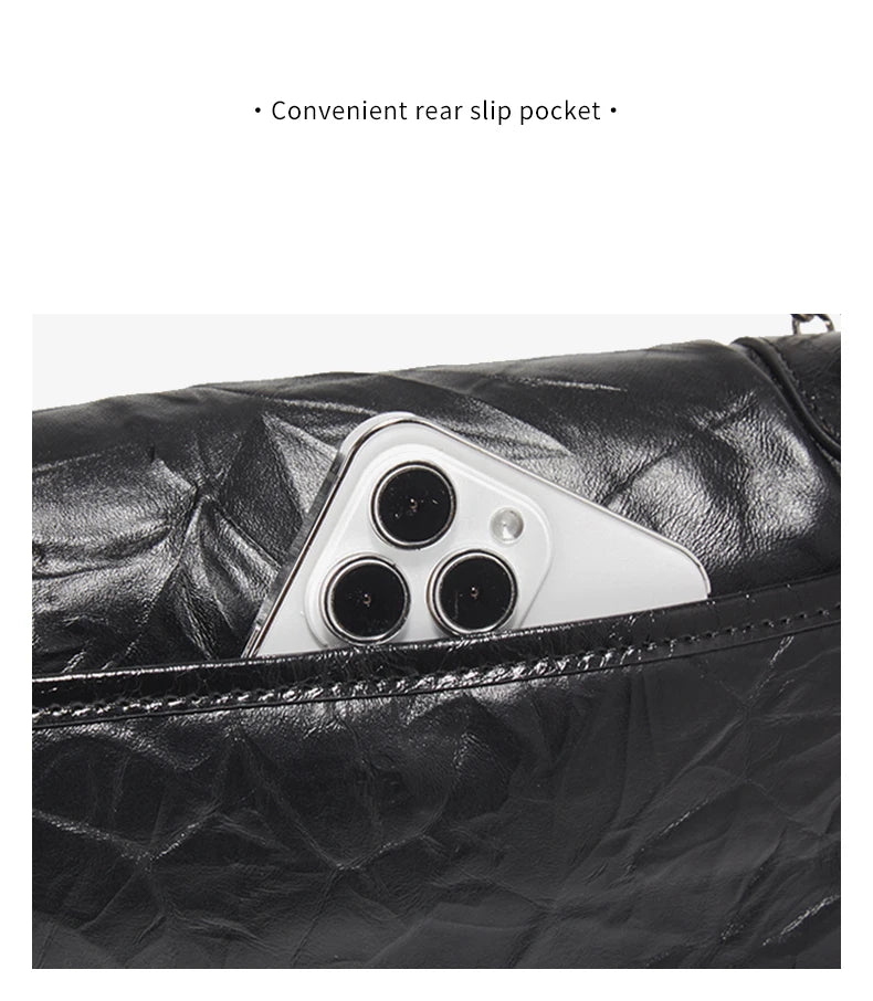 FOXER Women Genuine Leather + PU Shoulder Handbag Classic Fashion Black Tote Chain Bag