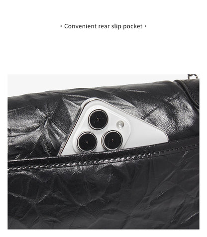 FOXER Women Genuine Leather + PU Shoulder Handbag Classic Fashion Black Tote Chain Bag