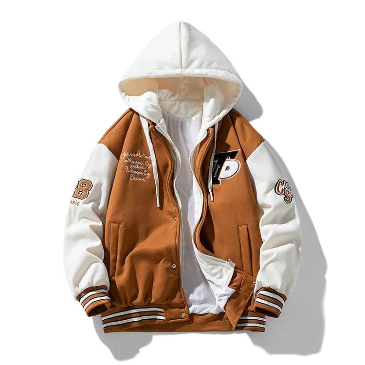 New Fashion Men Hooded Baseball Jackets Male Fake Two-piece Sweatshirt Jackets Winter Coats Quality Man Cardigan Sweatshirts 3XL
