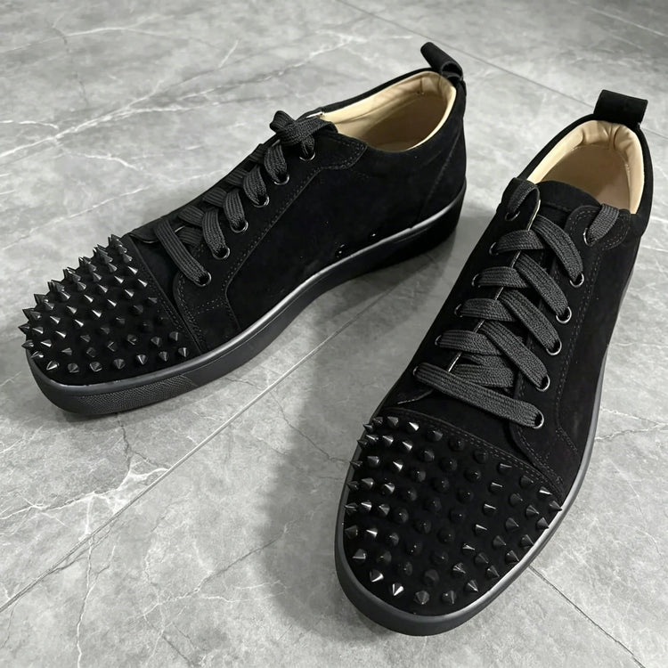 Men's Studded Genuine Leather Sneakers | Round Toe Lace-Up Flat Comfortable Spring Casual Fashion Shoes