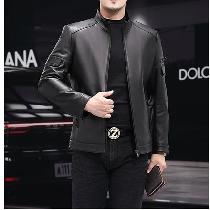 White Leather Jacket For Men 2023 Winter Male Business Simple Standing Collar Short Slim Coat Motorcycle Chaqueta Cuero Hombre