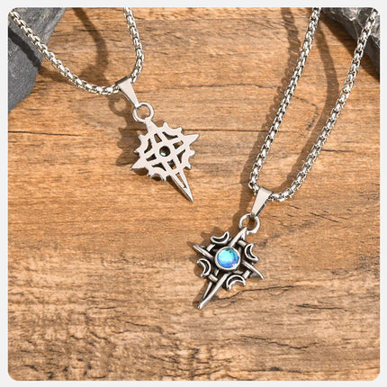 Vnox Witches Knot Moon Star Collane con ciondolo Orecchini per uomo Donna, set di gioielli con collare in pietra di luna con nodo celtico in acciaio inossidabile platinumshop