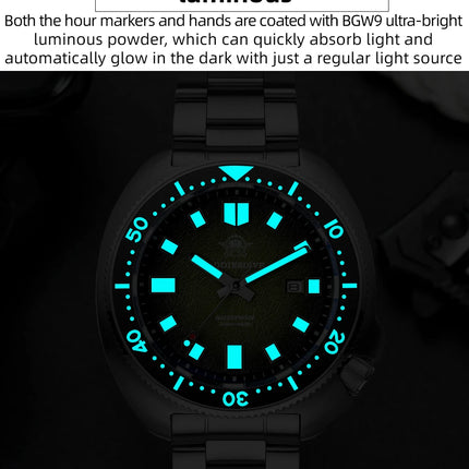 ADDIESDIVE New 43.8mm Watch for Men Dive AD2511 Luxury Sapphire Quartz Wristwatch 100m Waterproof Stainless Steel Luminous Watch