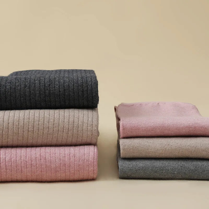 Adult Winter Thermal Thickened High-Waist Wool Leggings Pure Wool Base Layer Knit Pants Thigh-High Tights for Autumn