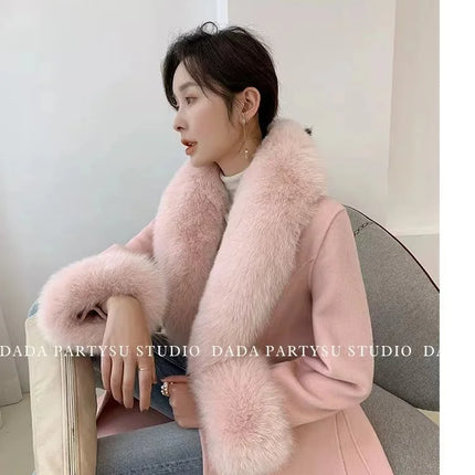 Luxury 2025 Real Fox Fur Collar And Cuffs Set for Women Winter Neck Warmer Fashion Scarf ShawlS Wrap Combo Large Size Furry Fur