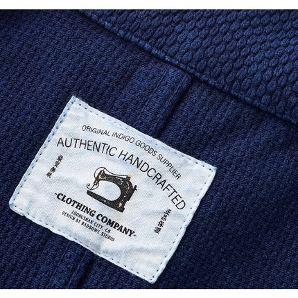 Vintage French Indigo Cargo Jacket Men Autumn Winter New Lapel Multi-pocket Blue Dyed Tooling Jacket Retro Casual Cardigan Coat